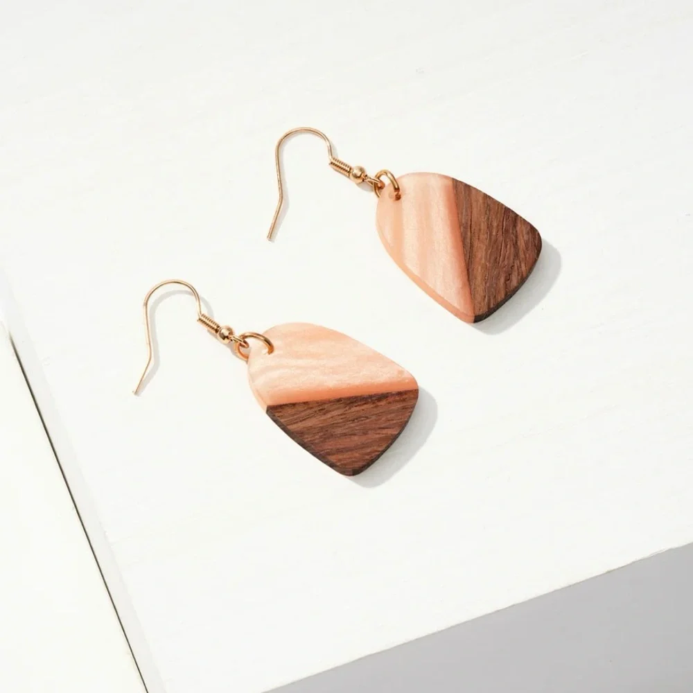 Pink resin and wood earrings Sienna Earrings from the Lauma Collection